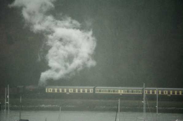 15 February 2020 - 12-58-44 
Through the mist murkily. New Dartmouth Steam Railway loco Omaha reverses off to Churston. And Paignton.
#DartmouthSteamRailway #LocoOmaha